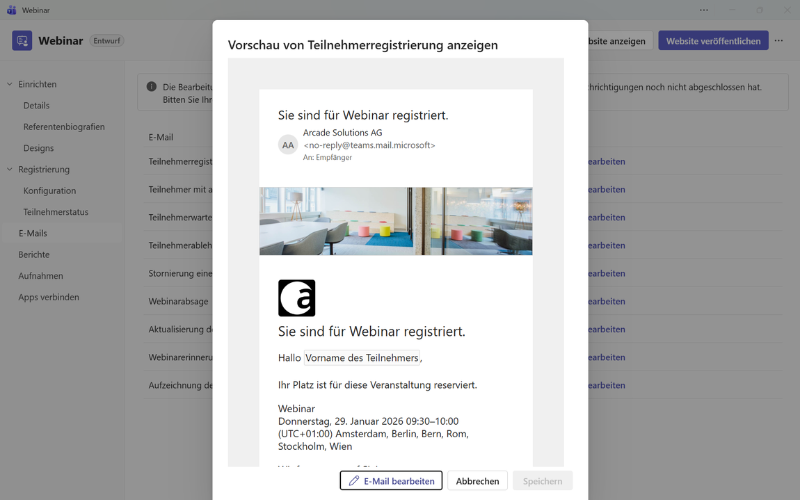 Teams Premium: Webinare im Firmendesign